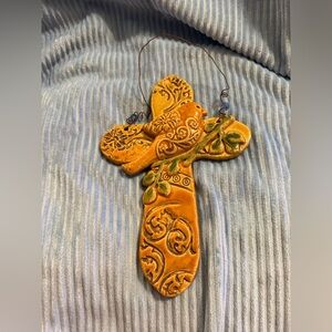 Decorative Pottery Cross with Bird Design 8”H X 5.5”W